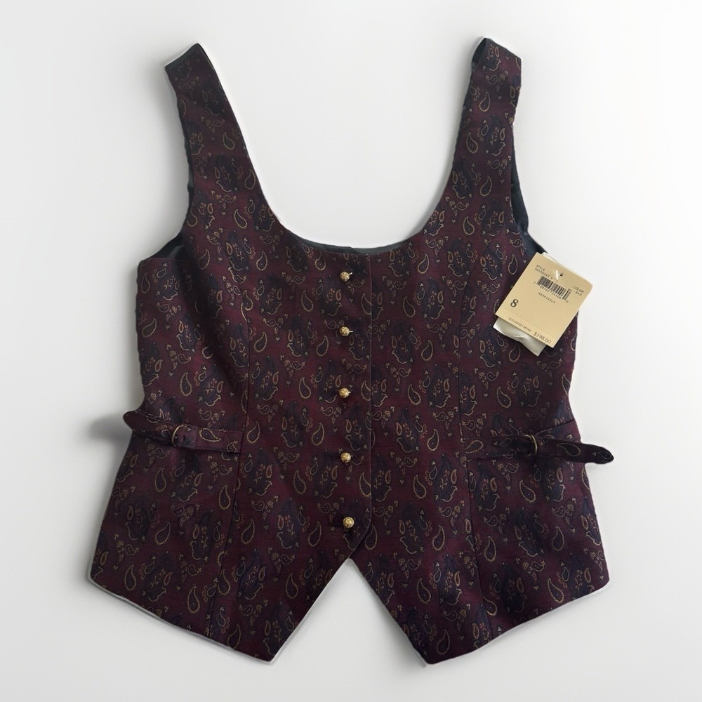 Dana Buchman Women's Paisley Vest-Sz 8-Wine-NWT-Gold Button-Classic Contemporary